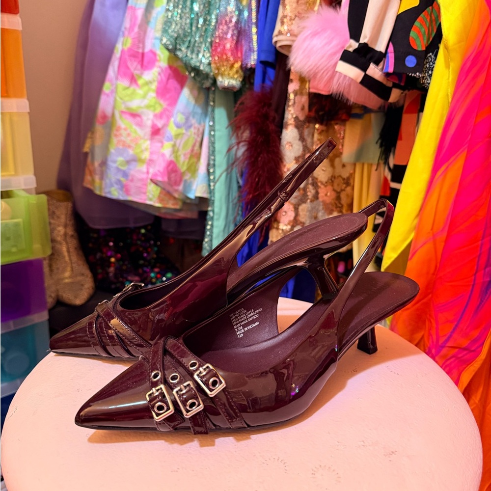 INC International Concepts Burgundy Patent Slingback Heels